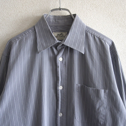 HERMES Sellier Button Cotton Stripe Shirt France Size XXL