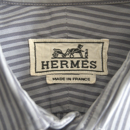HERMES Sellier Button Cotton Stripe Shirt France Size XXL
