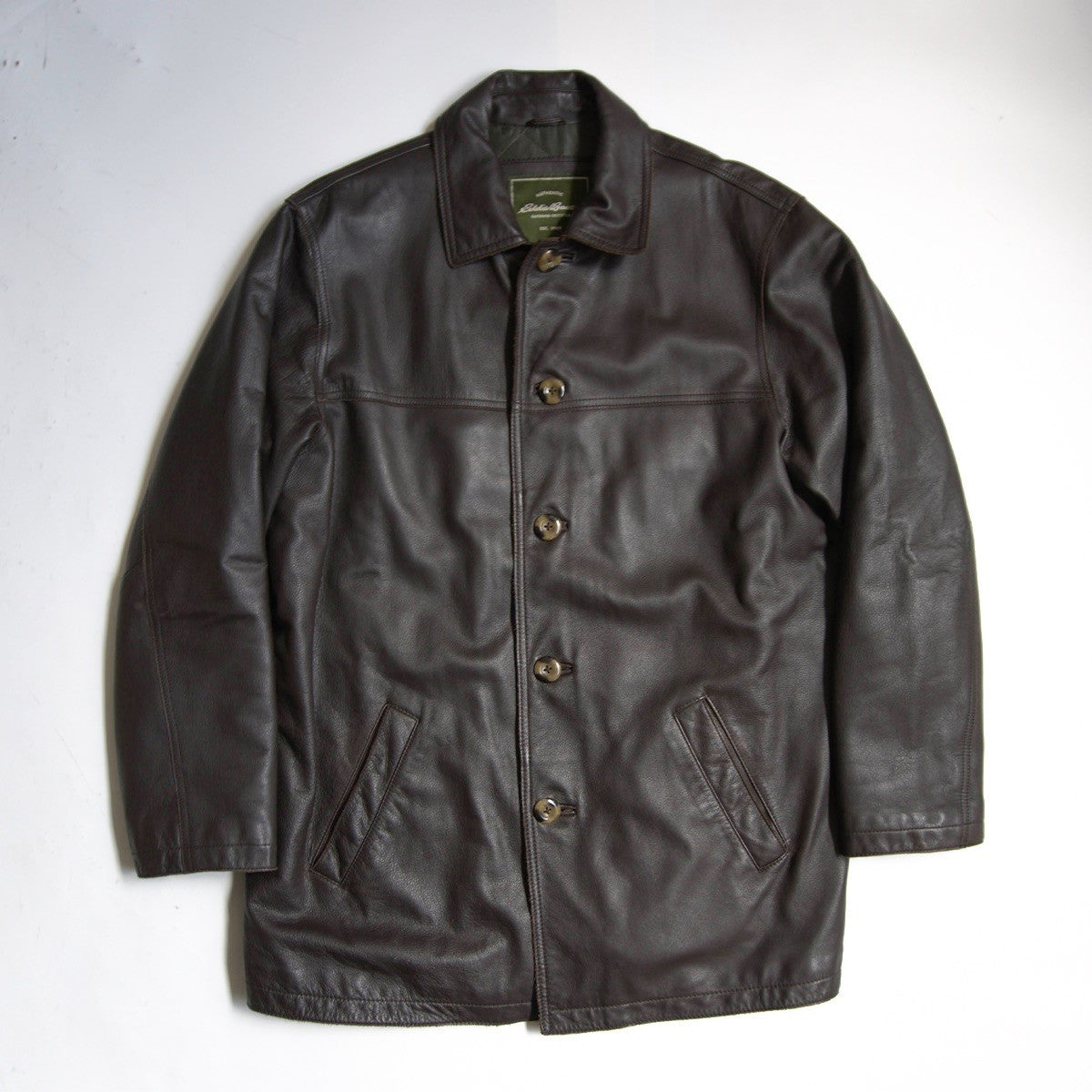 Eddie Bauer Leather Car Coat Brown Size XL
