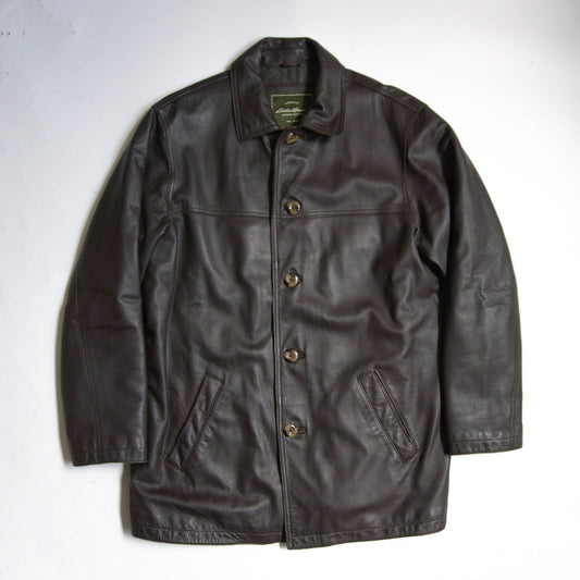 Eddie Bauer Leather Car Coat Brown Size XL
