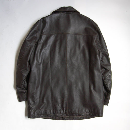 Eddie Bauer Leather Car Coat Brown Size XL