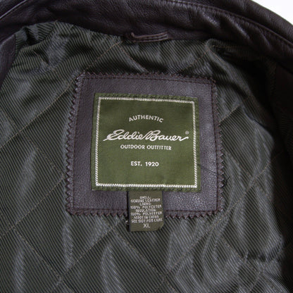 Eddie Bauer Leather Car Coat Brown Size XL