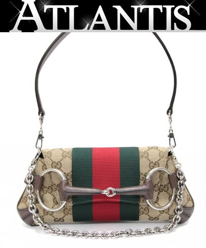 GUCCI Beige GG Canvas Leather Handbag Bag Size ONE SIZE