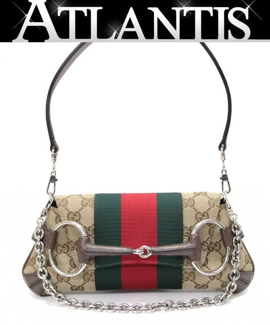 GUCCI Beige GG Canvas Leather Handbag Bag Size ONE SIZE