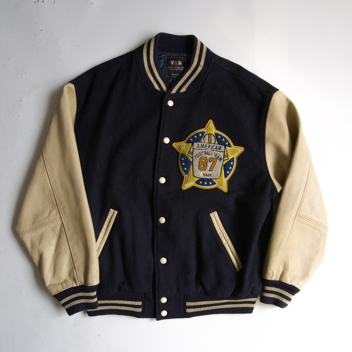 VAN JAC Leather-sleeved varsity jacket Size LL