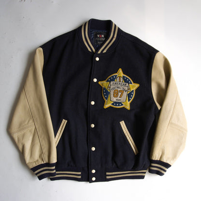 VAN JAC Leather-sleeved varsity jacket Size LL
