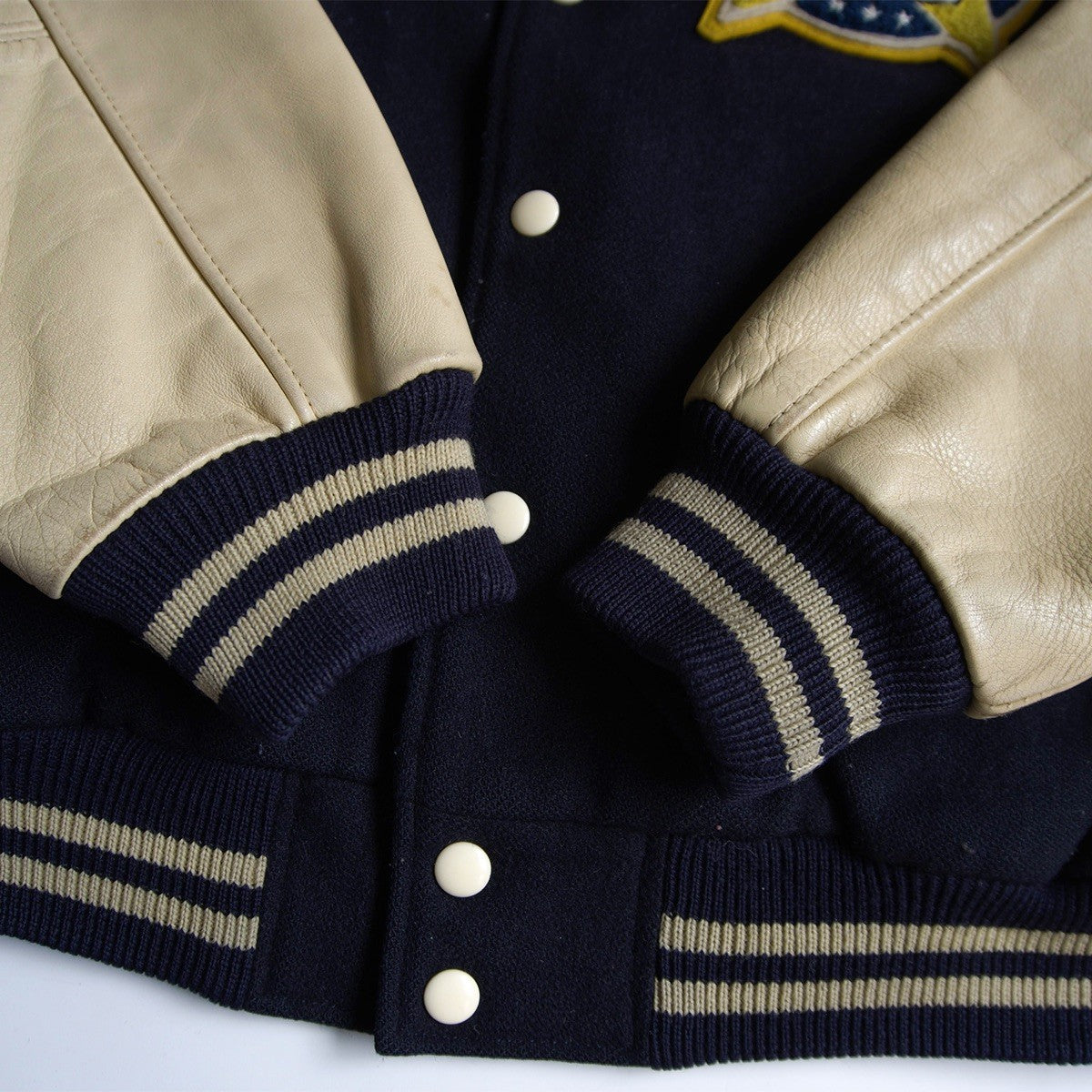 VAN JAC Leather-sleeved varsity jacket Size LL