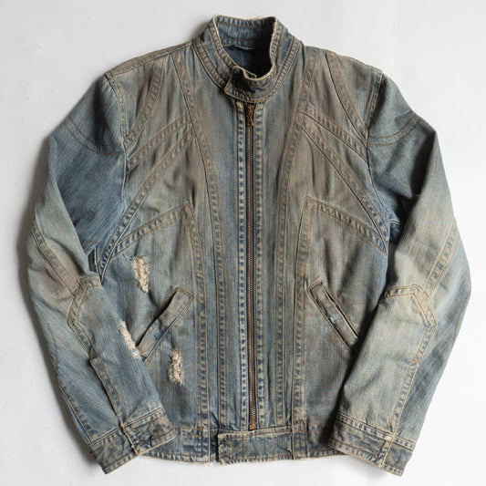 Dolce & Gabbana 50 Distressed Denim Biker Jacket Size 50