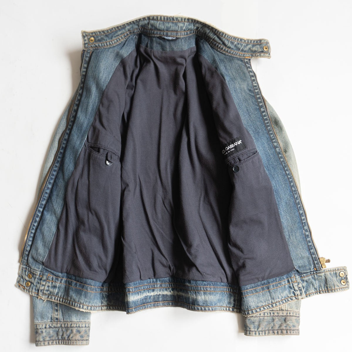 Dolce & Gabbana 50 Distressed Denim Biker Jacket Size 50