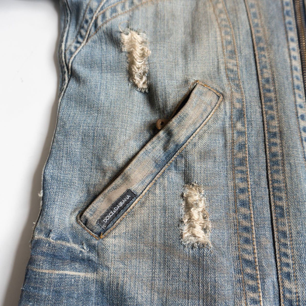 Dolce & Gabbana 50 Distressed Denim Biker Jacket Size 50