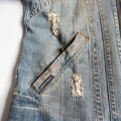 Dolce & Gabbana 50 Distressed Denim Biker Jacket Size 50