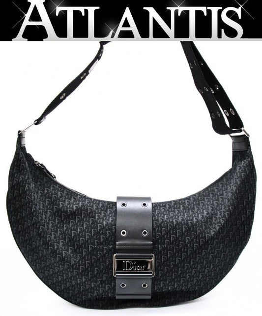 Christian Dior Trotter Canvas Half Bag Black Size ONE SIZE
