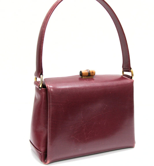 GUCCI Vintage Bamboo Turn-lock Handbag Red Size ONE SIZE
