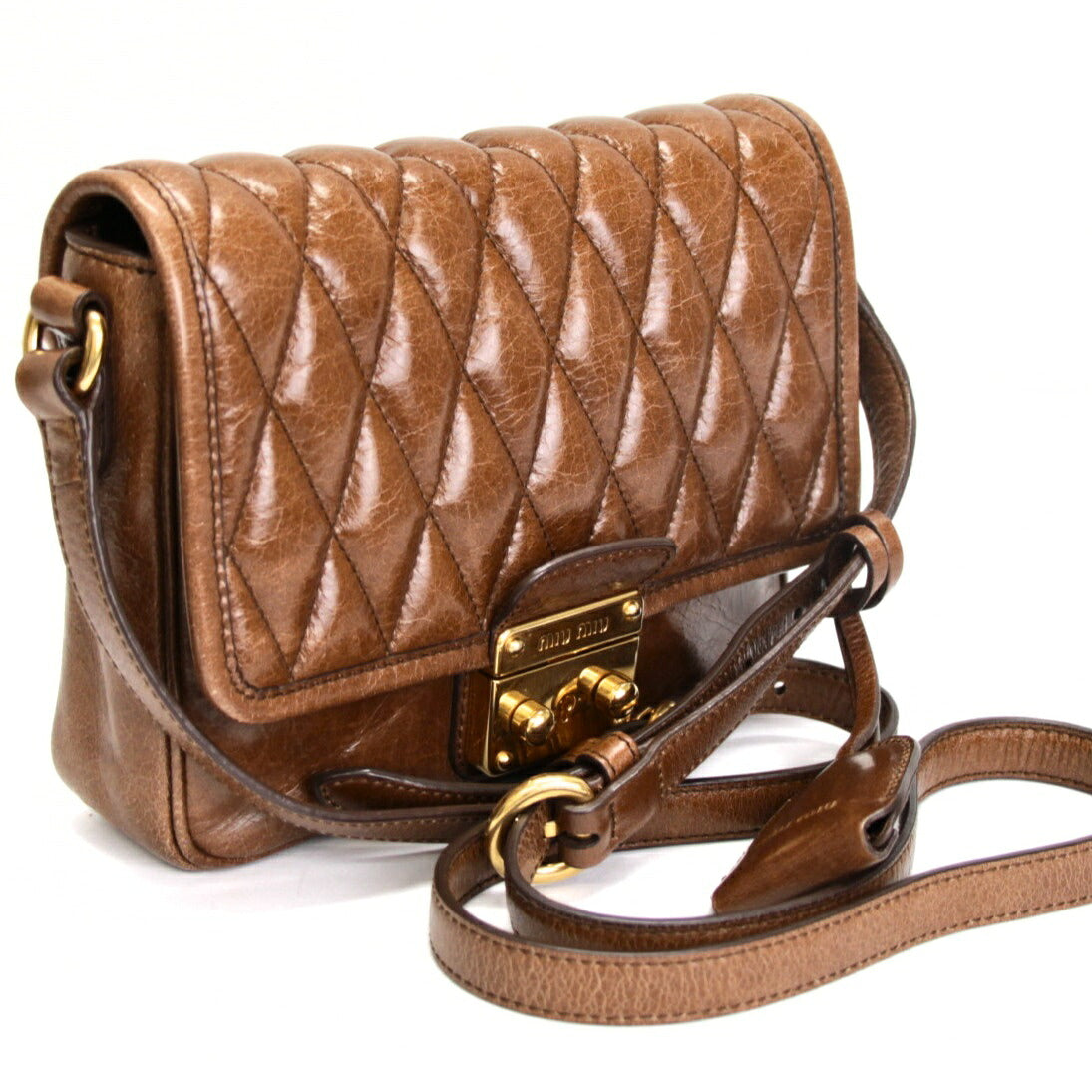 Miu Miu Brown Leather 2-Way Shoulder Bag Size ONE SIZE