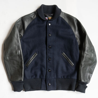 Skookum Melton Leather Varsity Jacket Blue Size 38