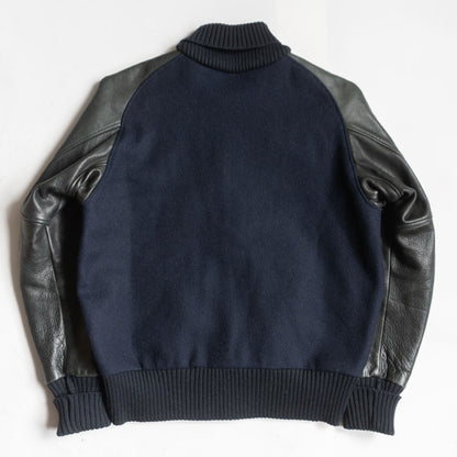 Skookum Melton Leather Varsity Jacket Blue Size 38