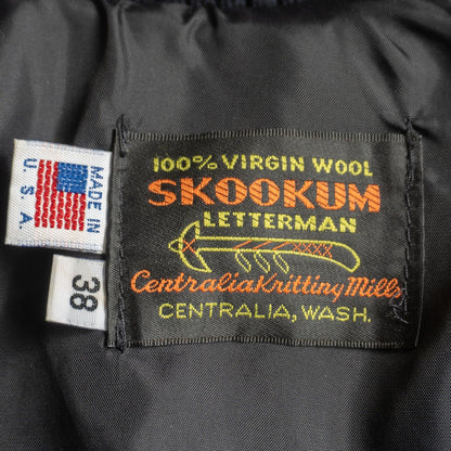 Skookum Melton Leather Varsity Jacket Blue Size 38