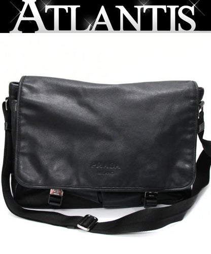 PRADA Black Leather Logo Shoulder Bag Size ONE SIZE