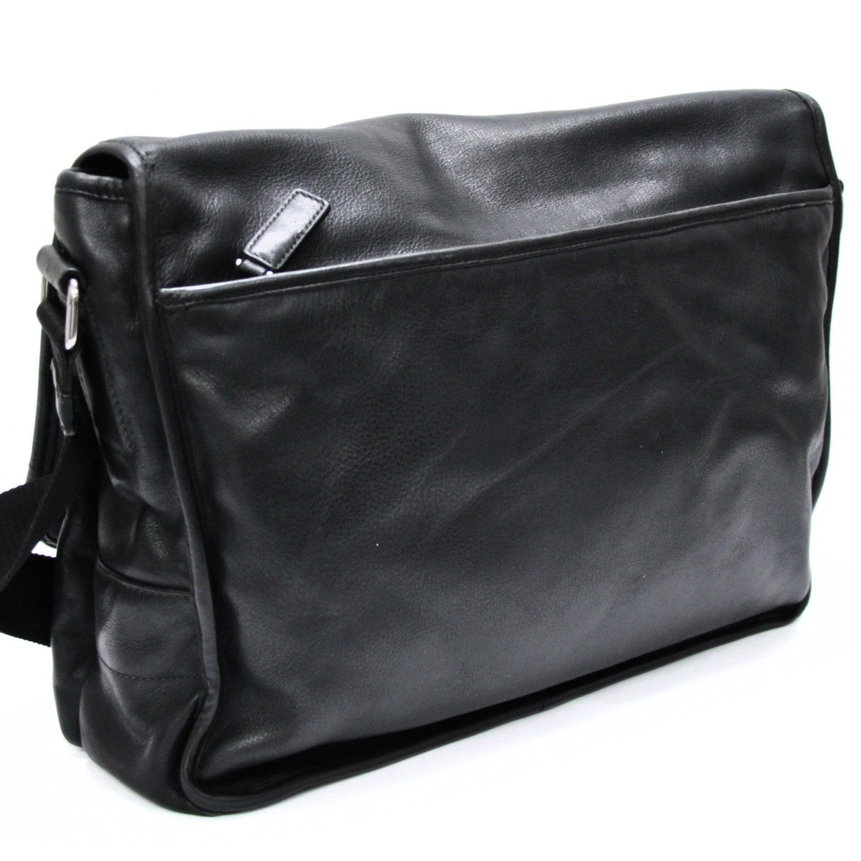 PRADA Black Leather Logo Shoulder Bag Size ONE SIZE