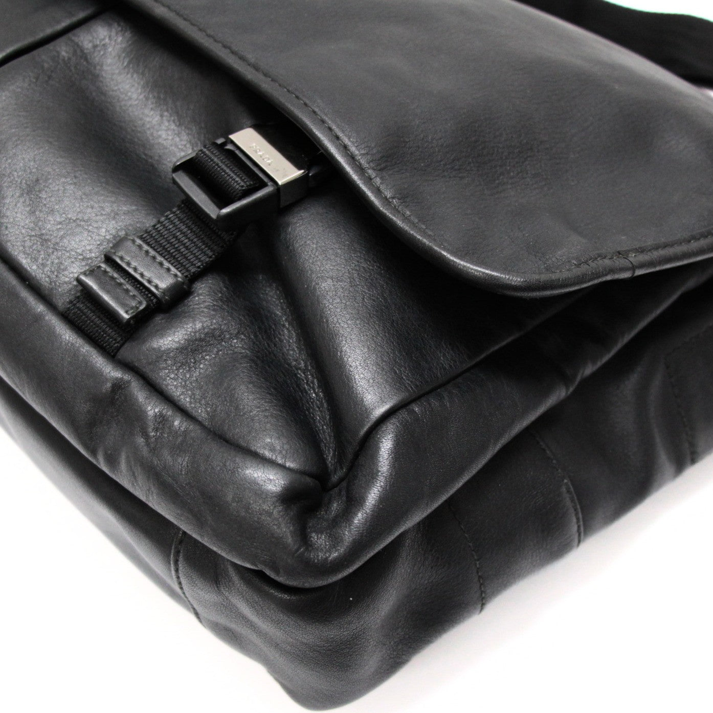 PRADA Black Leather Logo Shoulder Bag Size ONE SIZE