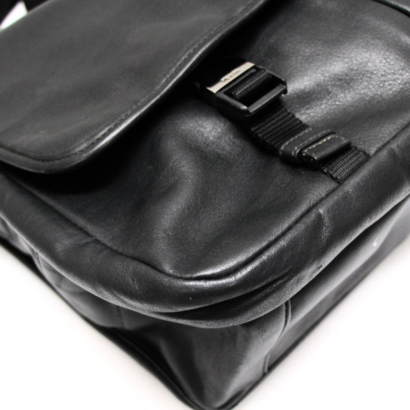 PRADA Black Leather Logo Shoulder Bag Size ONE SIZE