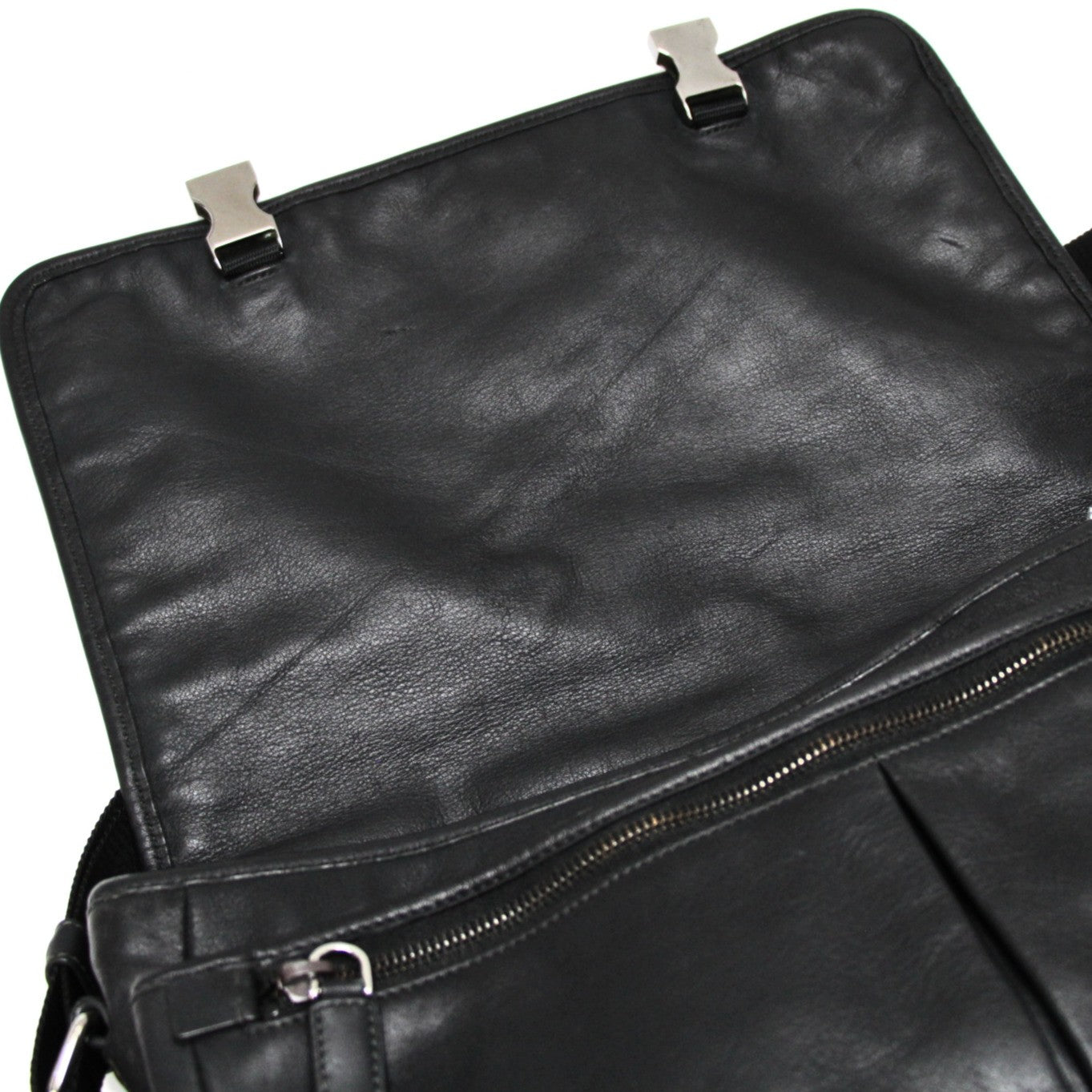 PRADA Black Leather Logo Shoulder Bag Size ONE SIZE