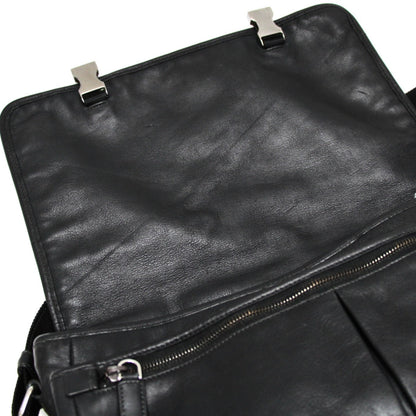 PRADA Black Leather Logo Shoulder Bag Size ONE SIZE