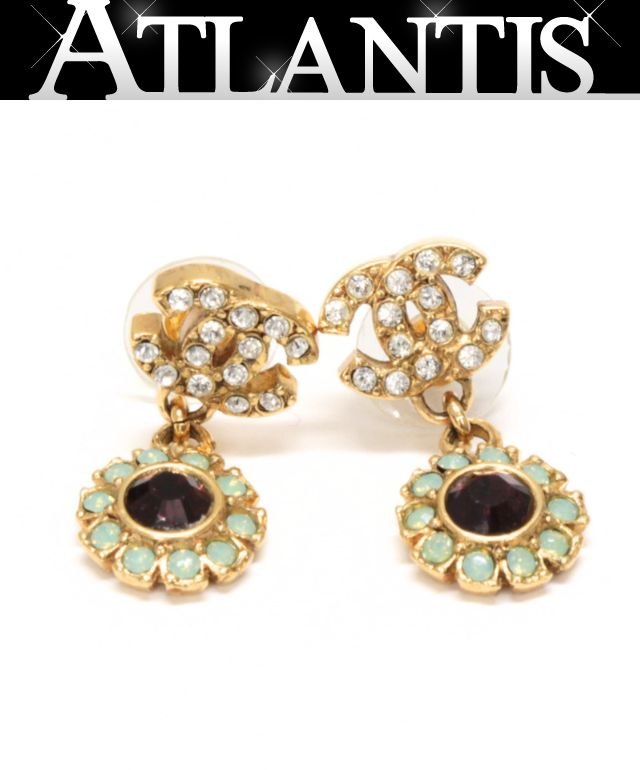 CHANEL Coco Mark Rhinestone Earrings Multi Size ONE SIZE