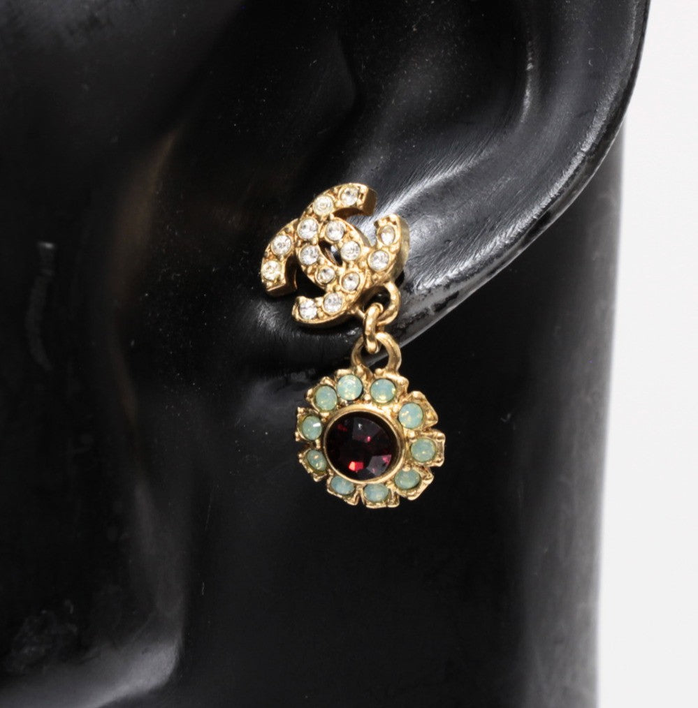 CHANEL Coco Mark Rhinestone Earrings Multi Size ONE SIZE