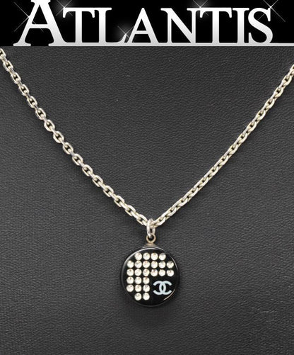 CHANEL Coco Mark Rhinestone Necklace Silver Size ONE SIZE