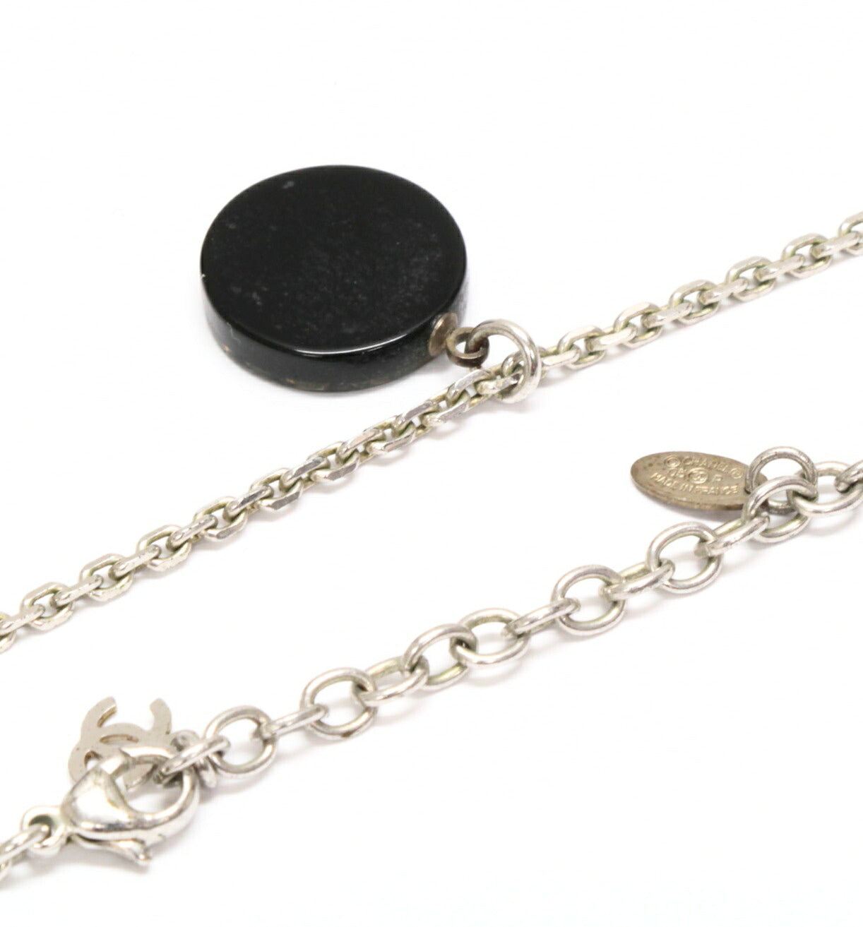 CHANEL Coco Mark Rhinestone Necklace Silver Size ONE SIZE
