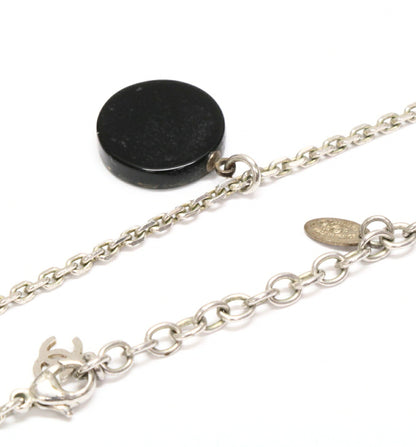 CHANEL Coco Mark Rhinestone Necklace Silver Size ONE SIZE