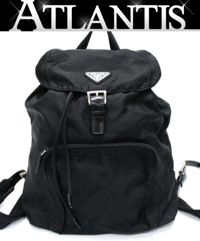 PRADA Black Nylon Triangle Logo Backpack Bag Size ONE SIZE