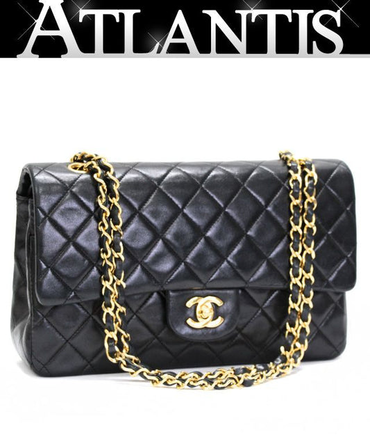 CHANEL Matelasse 25 Lambskin Shoulder Bag Size ONE Black