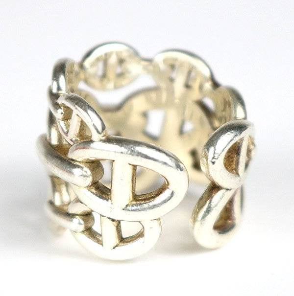 HERMES Chaine d'Ancre Enchainee GM Silver Ring Size 55