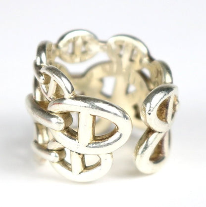 HERMES Chaine d'Ancre Enchainee GM Silver Ring Size 55