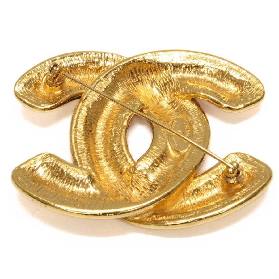 CHANEL Vintage Coco Mark Large Gold Metal Brooch
