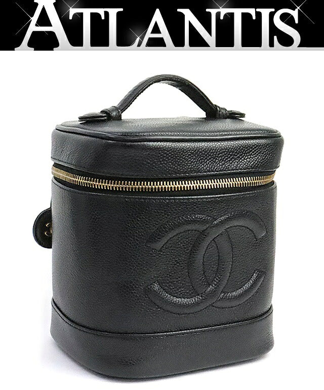 CHANEL Coco Mark Caviar Skin Vanity Bag Black Size ONE SIZE
