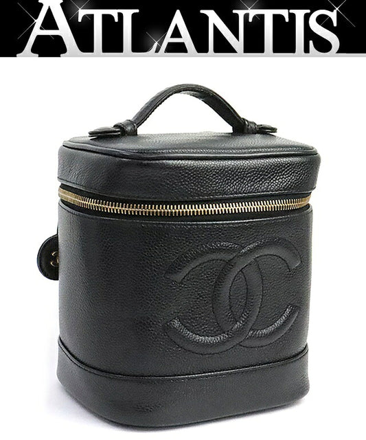 CHANEL Coco Mark Caviar Skin Vanity Bag Black Size ONE SIZE