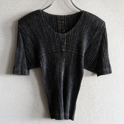 PLEATS PLEASE Denim print pleated top T-Shirt Size 3