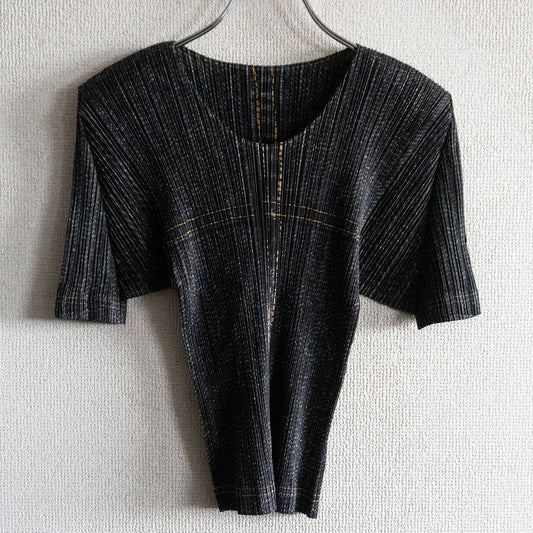PLEATS PLEASE Denim print pleated top T-Shirt Size 3