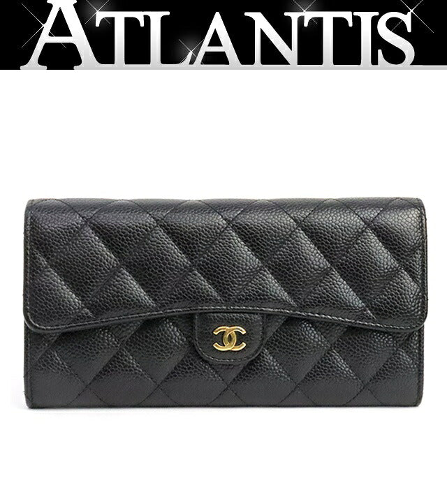 CHANEL Matelasse Caviar Skin Flap Wallet Black Size ONE SIZE