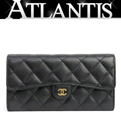 CHANEL Matelasse Caviar Skin Flap Wallet Black Size ONE SIZE