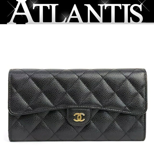 CHANEL Matelasse Caviar Skin Flap Wallet Black Size ONE SIZE