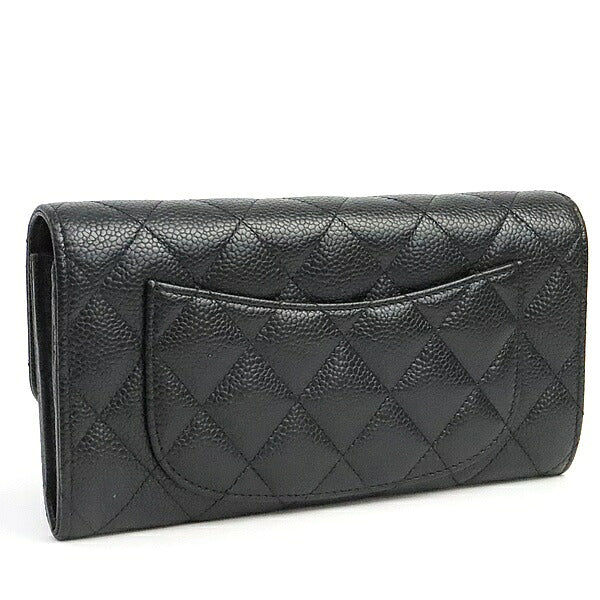 CHANEL Matelasse Caviar Skin Flap Wallet Black Size ONE SIZE
