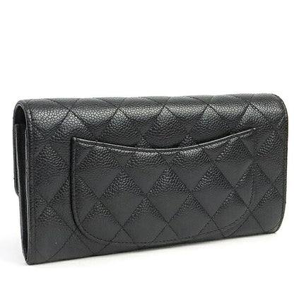 CHANEL Matelasse Caviar Skin Flap Wallet Black Size ONE SIZE