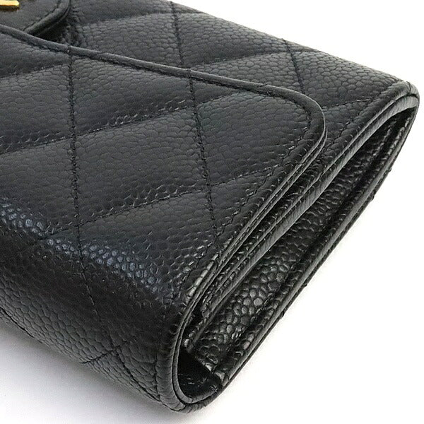 CHANEL Matelasse Caviar Skin Flap Wallet Black Size ONE SIZE