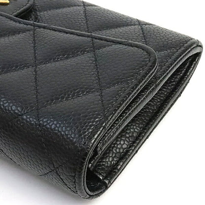 CHANEL Matelasse Caviar Skin Flap Wallet Black Size ONE SIZE