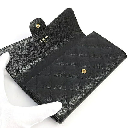 CHANEL Matelasse Caviar Skin Flap Wallet Black Size ONE SIZE