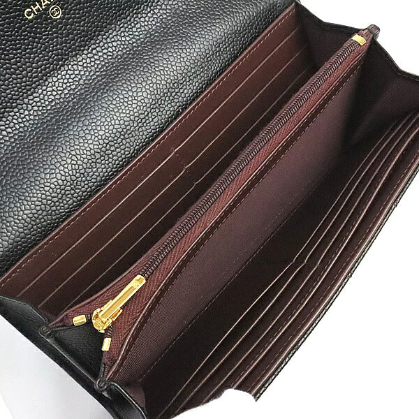 CHANEL Matelasse Caviar Skin Flap Wallet Black Size ONE SIZE